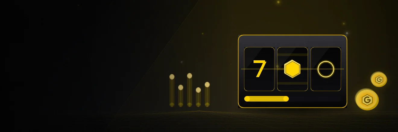 แบนเนอร์สล็อต G2G123 หน้าปัดวงล้อสล็อตสามช่องขอบเหลืองนีออนบนพื้นดำ พร้อมแถบไฟเหลืองด้านข้าง