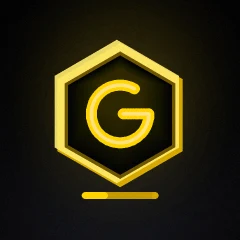 สัญลักษณ์ประจำทีมบรรณาธิการ G2G123 ตราหกเหลี่ยมเรืองแสงเหลืองบนพื้นดำ