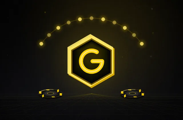 ภาพโปรโมชั่นสมาชิกที่กลับมาใช้งานของ G2G123 ตราสัญลักษณ์หกเหลี่ยมขนาบด้วยชิปสองกอง